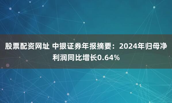 股票配资网址 中银证券年报摘要：2024年归母净利润同比增长0.64%